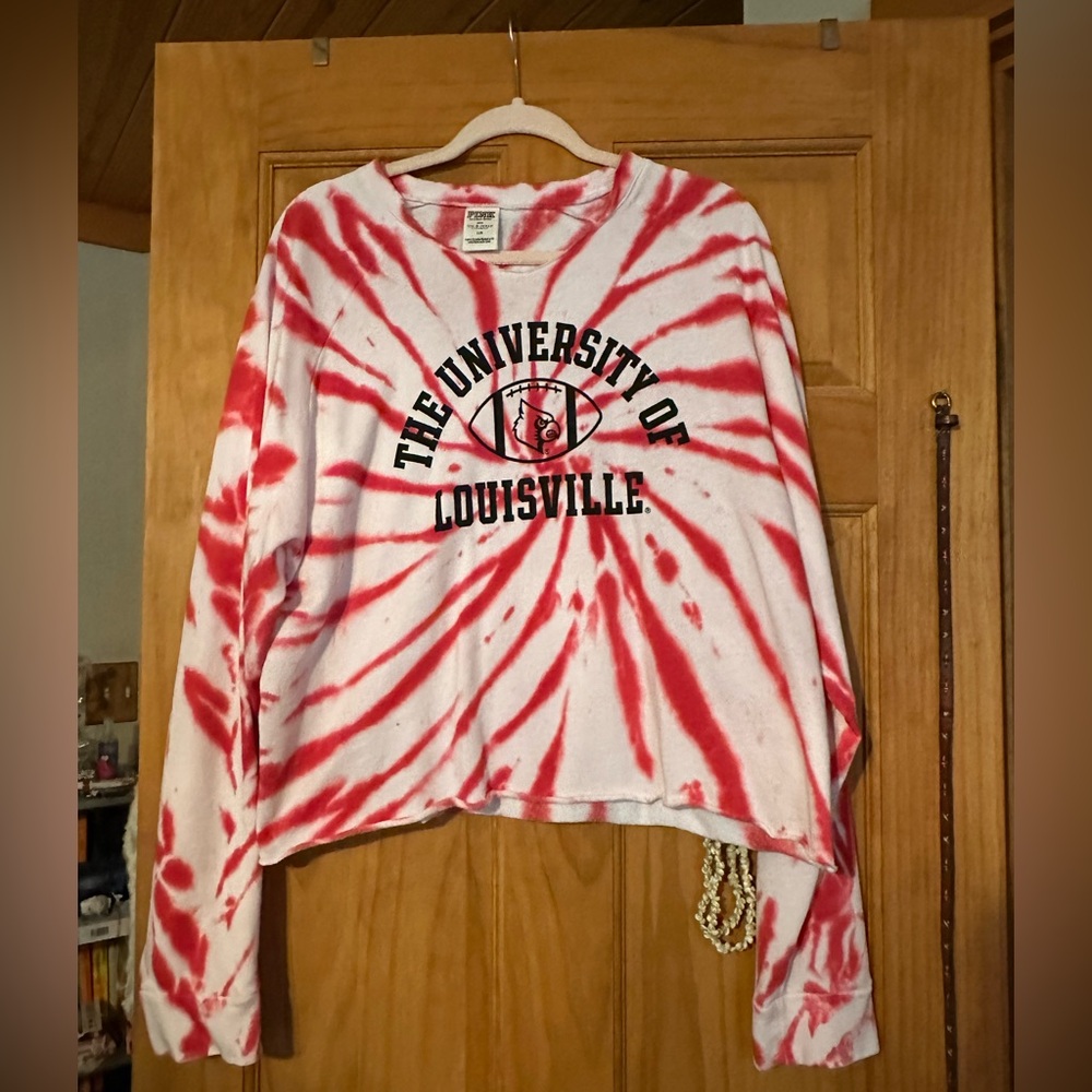 Victoria’s Secret PINK Sweatshirt Crewneck University of Louisville Red Tie-Dye